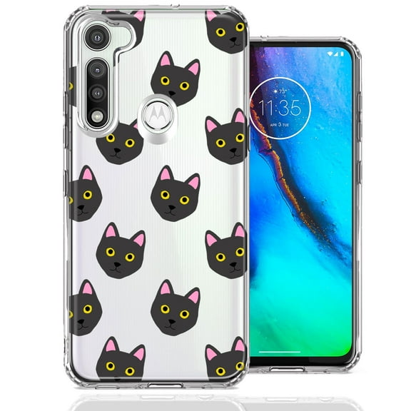 MUNDAZE For Motorola Moto G Fast Black Cat Polkadots Design Double Layer Phone Case Cover