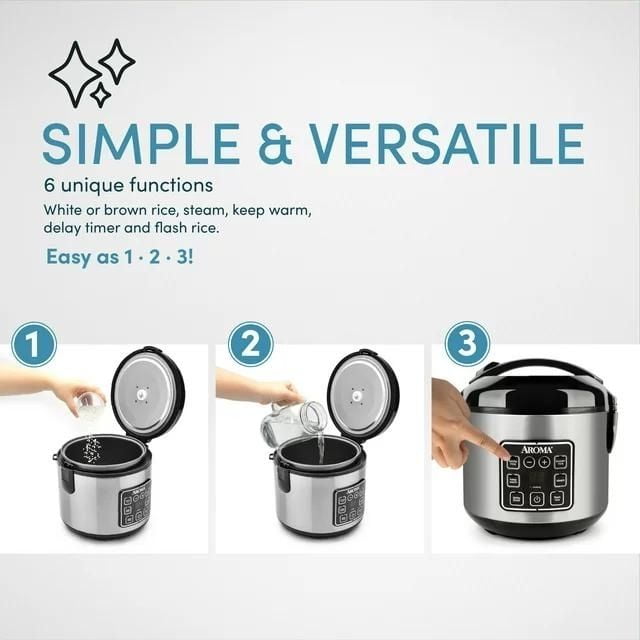 Restored Aroma 8-Cup (Cooked) Rice & Grain Cooker, Steamer, New Bonded Granite Coating (Refurbished)