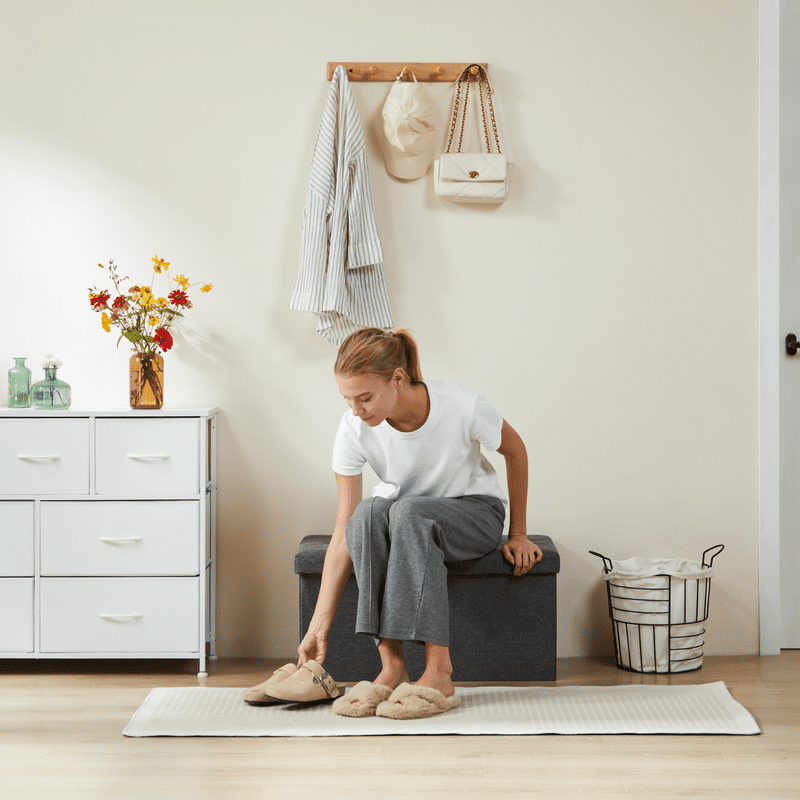 Gianna 30 Inches Folding Storage Ottoman Bench, Storage Chest, Foot Rest Stool, Bedroom Bench with Storage, Gray