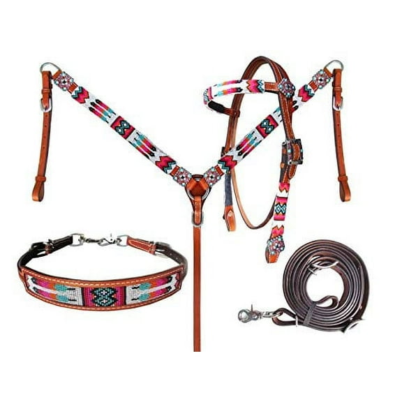 Showman Beaded Tribal Design 4 Piece Headstall & Breast Collar Set