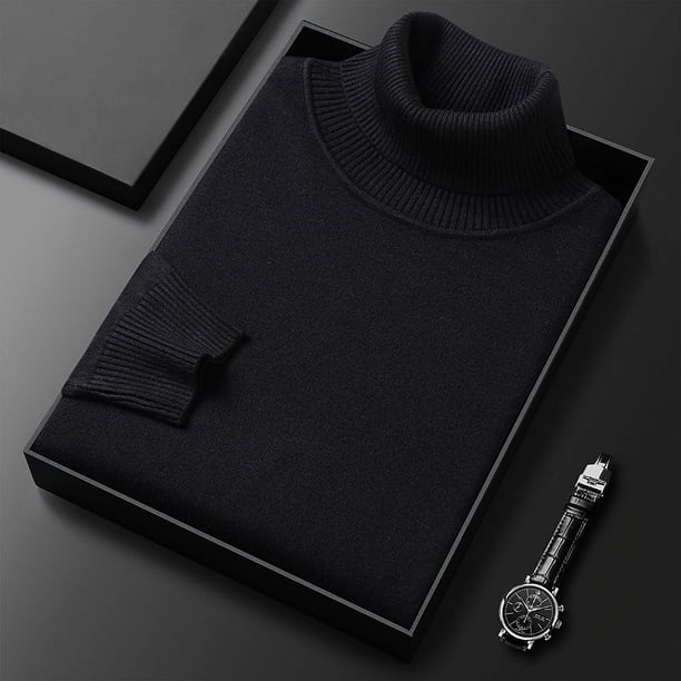 Suéter de cuello alto con camisa de punto para hombres jóvenes y de mediana edad, suéter cálido de color sólido, suéter multicolor