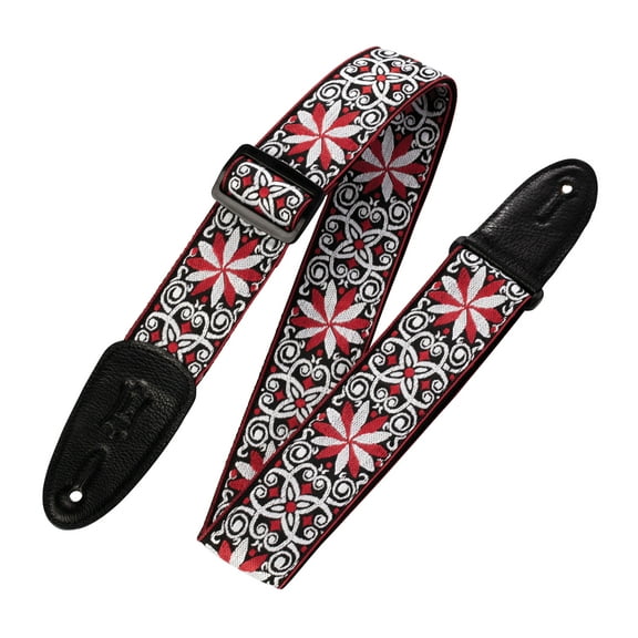 60s Hootenanny Jacquard Weave Guitar Strap - Floral Red