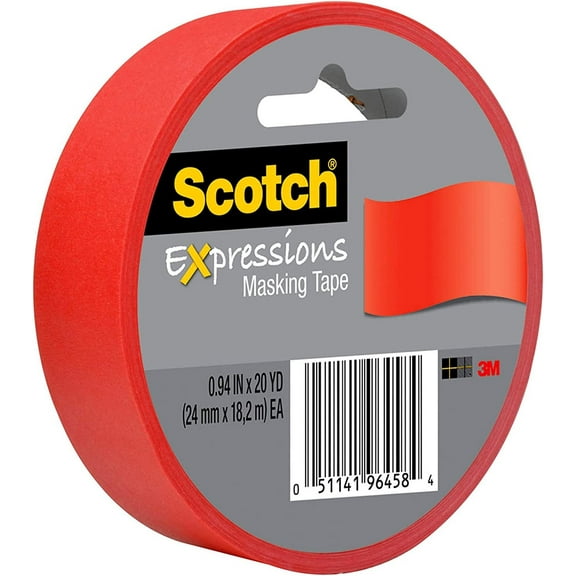 Scotch Expressions Masking Tape, 1-Inch x 20-Yards, Primary Red, 6-Rolls/Pack