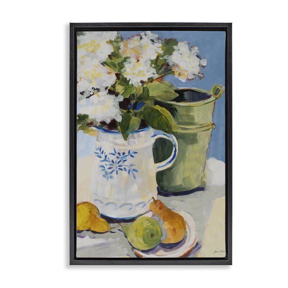 Stupell Industries Contemporary Pitcher of Flowers Still Life Black Floating Frame Canvas Art, 17 x 25, by Jane Slivka