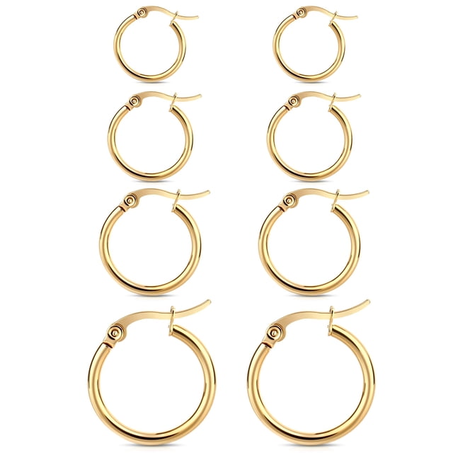 Pendientes WETEL de 4 pares chapados en oro, acero inoxidable, 10-20 mm