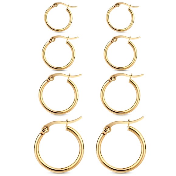 Pendientes WETEL de 4 pares chapados en oro, acero inoxidable, 10-20 mm