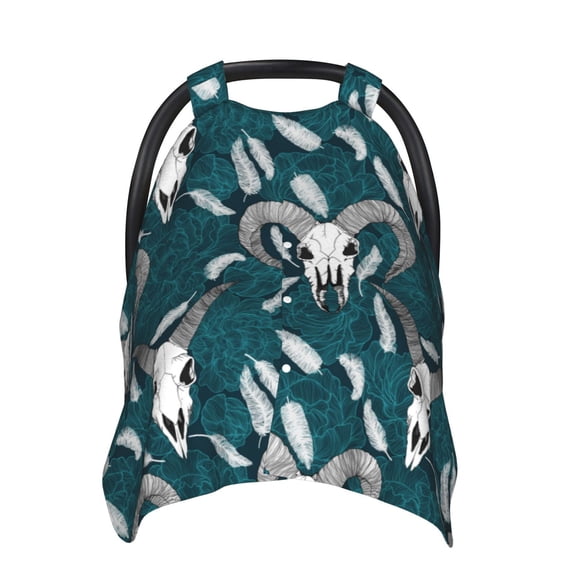 Car Seat Cover Baby - goat skull sketch style feathers Breathable Infant Car Seat Cover for Baby Carseat, Lightweight Comfort Baby Essentials Must Haves Newborn Stuff for Girl Boy