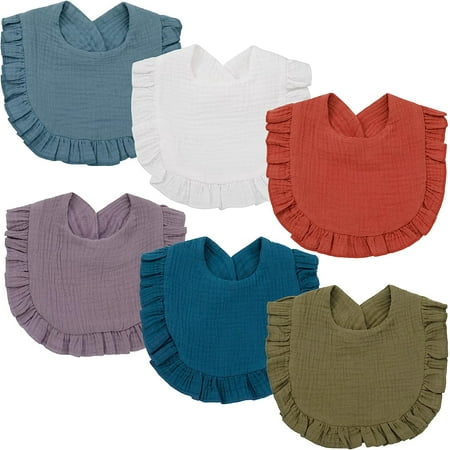 6 Pack Baby Bibs Muslin Bandana Drool Bibs for Boys Girls Adjustable Soft & Absorbent lace Feeding Bibs for Teething and Drooling Multi-Use Scarf Bibs(C)
