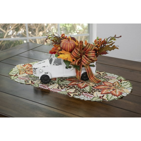 Fall and Autumn Cutwork Colorful Maple Leaf Table Runner, Dresser Scarf (14Wx27L)