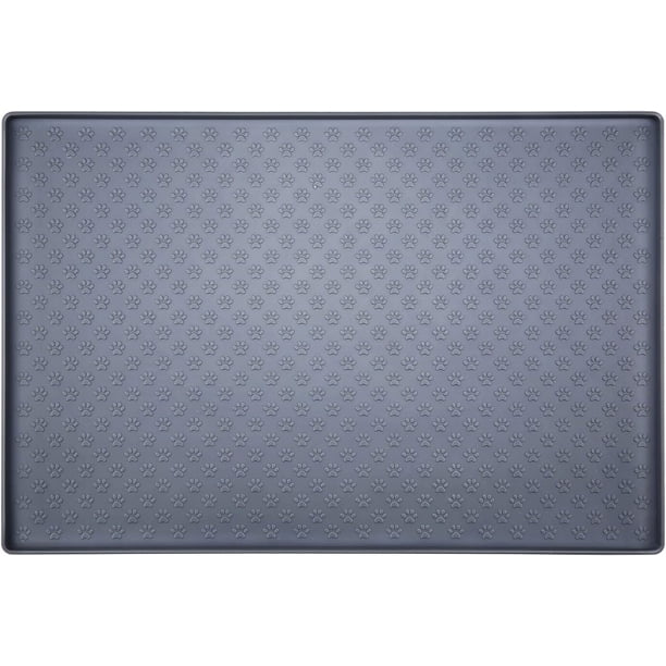 Alfombrilla para cuenco para perros (gris, 48x30cm), alfombrilla de silicona antideslizante impermeable para alimentación de perros y gatos, borde elevado de 1cm a prueba de derrames JM almohadilla para mascotas