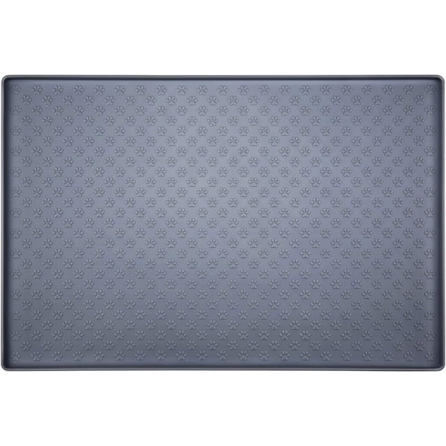 Alfombrilla para cuenco para perros, color gris, 48x30cm, alfombrilla de silicona antideslizante impermeable para alimentación de perros y gatos, borde elevado de 1cm para evitar derrames