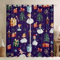 Manfei Cute Nutcracker Black Out Curtains for Kids, Christmas Tree Snowflake Curtains Pack of 2 (42x63 Each), Dark Purple Merry Xmas Bedroom Curtains, Luxury Bedroom Decor