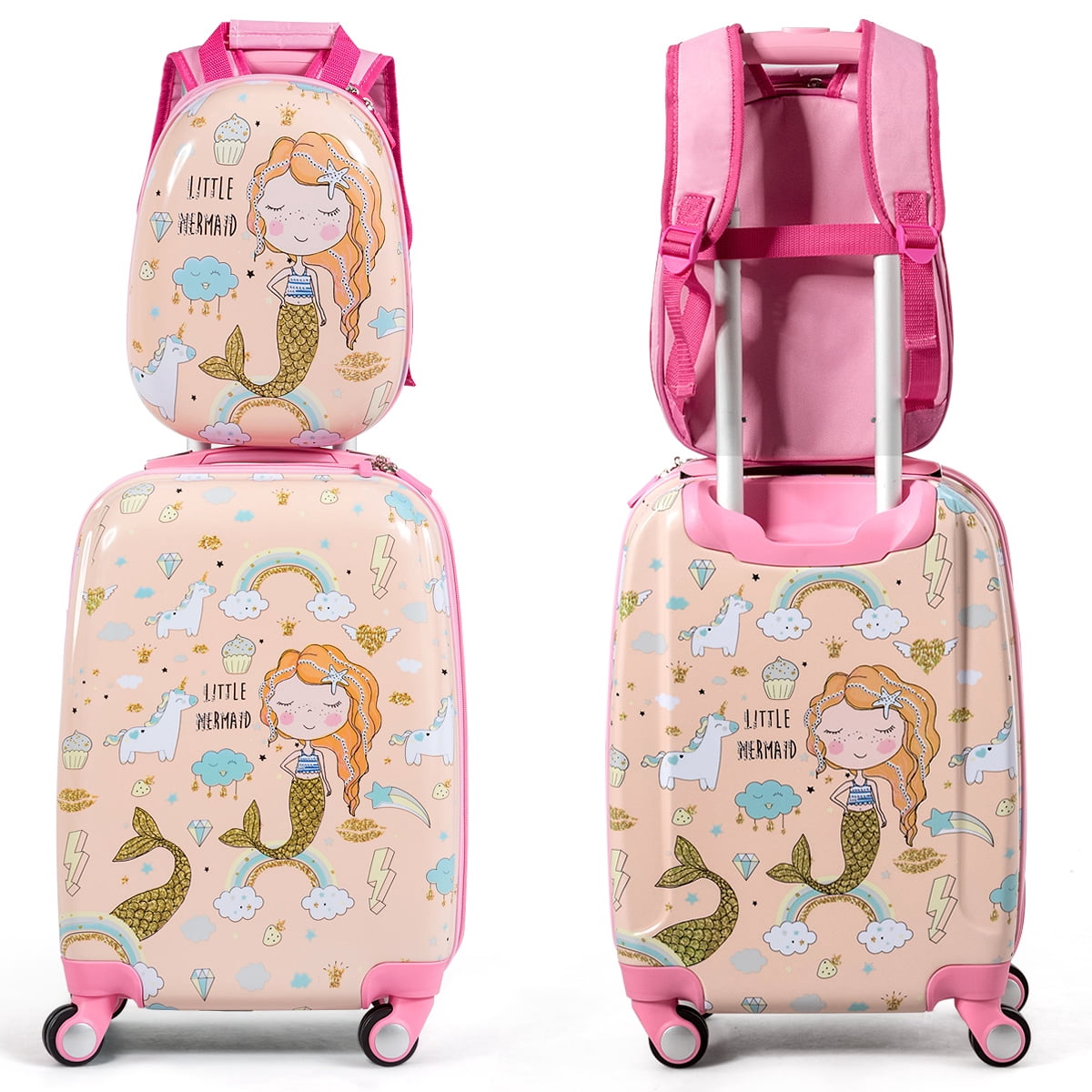 Gymax 2 PCS Kids Carry-on Luggage Set 12'' Backpack and 18'' Rolling Suitcase
