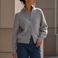 thumbnail image 5 of Tusihei Women Knit Zipper Up Cardigan Stand Collar Long Sleeve Sweater Jacket Daily Autumn Outerwear, Gray XL, 5 of 6