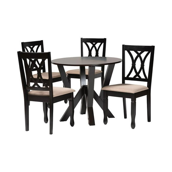 Baxton Studio Irene Modern Sand Fabric and Dark Brown Finished Wood 5-Piece Dining Set