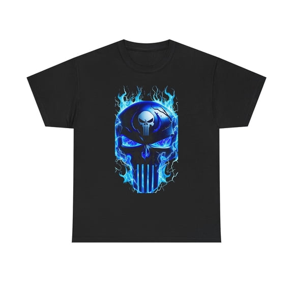 Blue Flame/Lightning Punisher Style Skull Unisex Heavy Cotton Tee