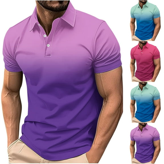 Antinious Summer Beach Shirt Men,Oversized Tshirts for Man,Mens Short Sleeve Shirts Button up Casual Gradient Lapel Up Top,Red,L