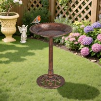 VECELO 28" Height Pedestal Birdbath Outdoor Garden Decor, Vintage Yard Art Bird Baths, Brown