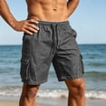 thumbnail image 6 of BiZtdJrK Men's Loose Fit Denim Cargo Shorts Big and Tall Stretch Shorts Casual Drawstring Elastic Waist Short with Pockets Gray,XXL, 6 of 9