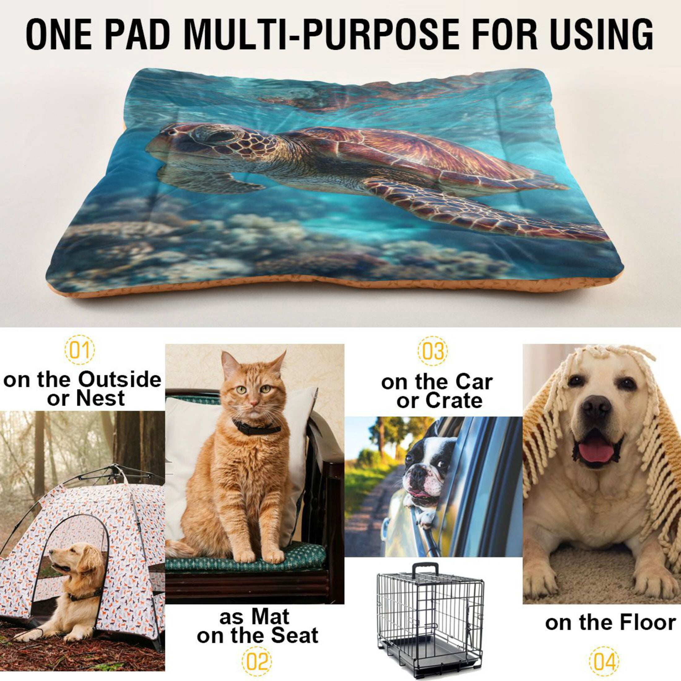 Qxltty Sea Turtle Ped Pad Wear-resistant and Hard to Bite Through Sleeping Pad for Small Medium Large Dogs Winter Pet Bed 36×24in