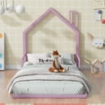 thumbnail image 6 of DreamBuck Montessori Floor Bed Twin with House-shaped Headboard, Metal Floor Bed Frame with Guardrails, Cute House Shaped Floor Bed for No Box Spring Needed, Easy Assembly, Pink, 6 of 9