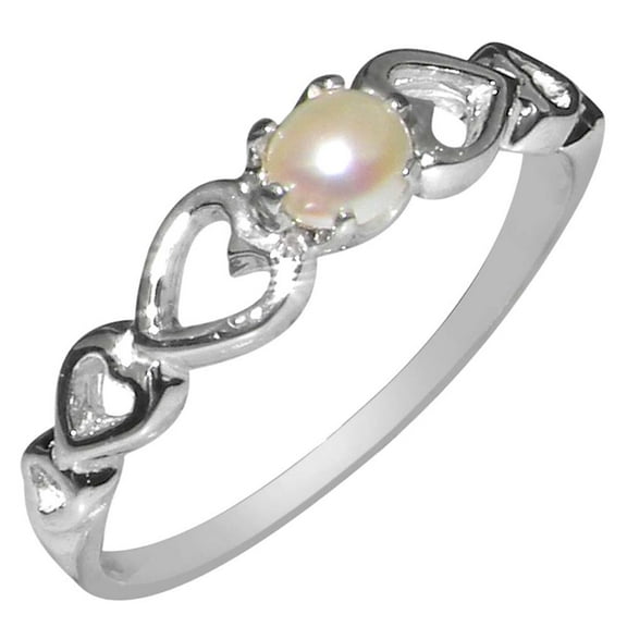 LBG British Made 9ct White Gold Cultured Pearl Womens Solitaire Ring - 33 size options - Size 5.25