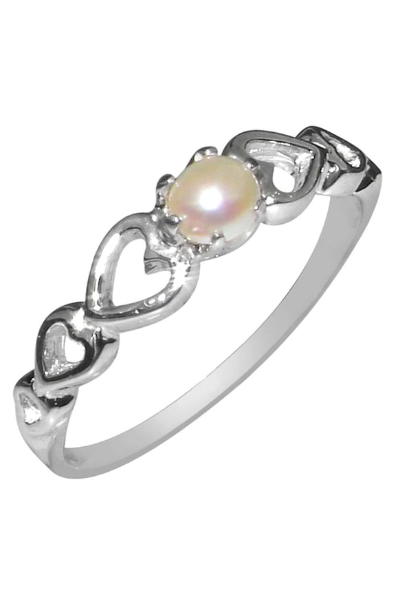 LBG British Made 9ct White Gold Cultured Pearl Womens Solitaire Ring - 33 size options - Size 12