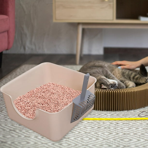 Caja de arena abierta para gatos de interior, suministros para mascotas, inodoro para gatos, portátil, de lado alto, fácil de limpiar, inodoro para café