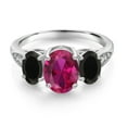 thumbnail image 2 of Gem Stone King 10K White Gold Red Created Ruby Black Onyx and White Lab Grown Diamond 3 Stone Engagement Ring for Women (2.19 Cttw, Gemstone Birthstone, Available in Size 5, 6, 7, 8, 9), 2 of 5