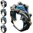 thumbnail image 3 of Aodebiao Women's Ocean Wave Resin Open Ring - Adjustable Hypoallergenic Alloy Jewelry with Diamond Accents, Symbolic Beach-Themed Gift for Daily Wear & Special Occasions (Silver/Blue), 3 of 3