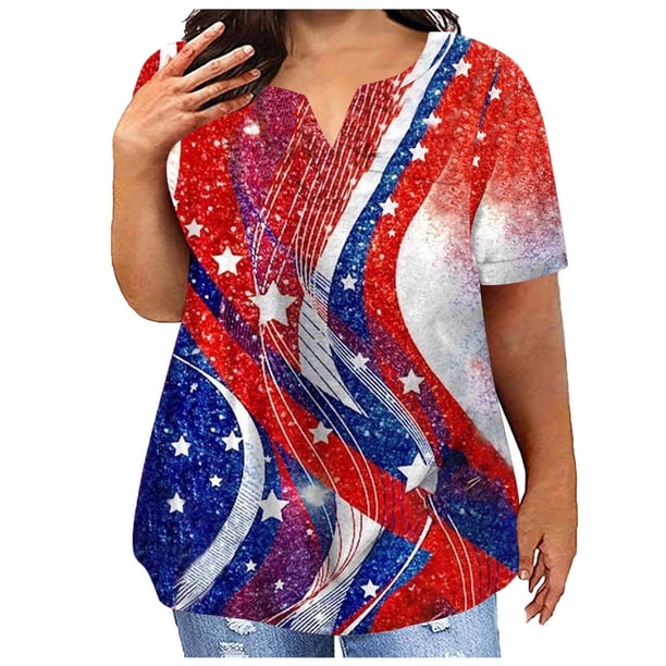 Plus Size Mujeres Blusas Sexy Cuello en V Encaje Casual Suelto Manga Corta Top, Blusas de Manga Corta para las Mujeres