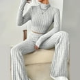 thumbnail image 3 of TrendVibe365 Knit Lounge Sets for Women Knitted Long Sleeve Set Hoodie Loose Pants Two Piece Set Long Sleeve Round Neck Top Shirt Suit Gray XL, 3 of 8