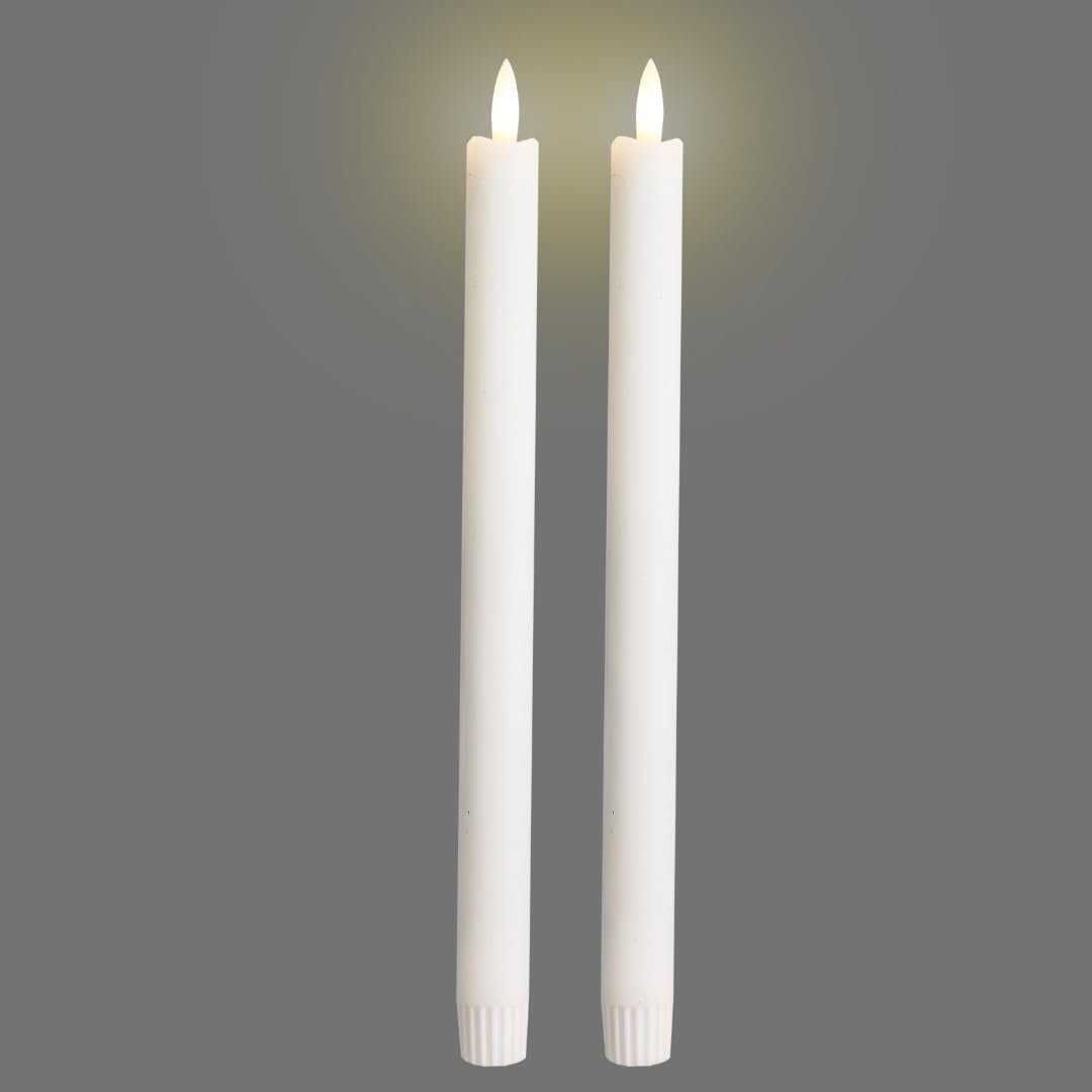 LumiPur Signature Collection Natural Glow LED Flameless Taper Candles, 1" x 9", Linen White, 2-Pack