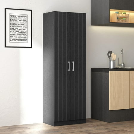 Rayborn Small Wood Kitchen Pantry with 2 Doors and 4 Shelves Black Oak - Hillsdale Furniture