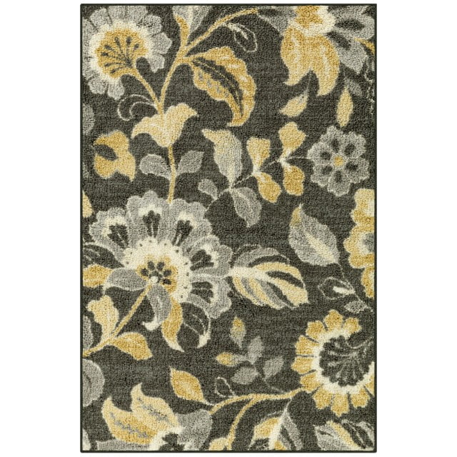 Mainstays Machine Washable Oversized Floral Area Rug, Gray Walmart