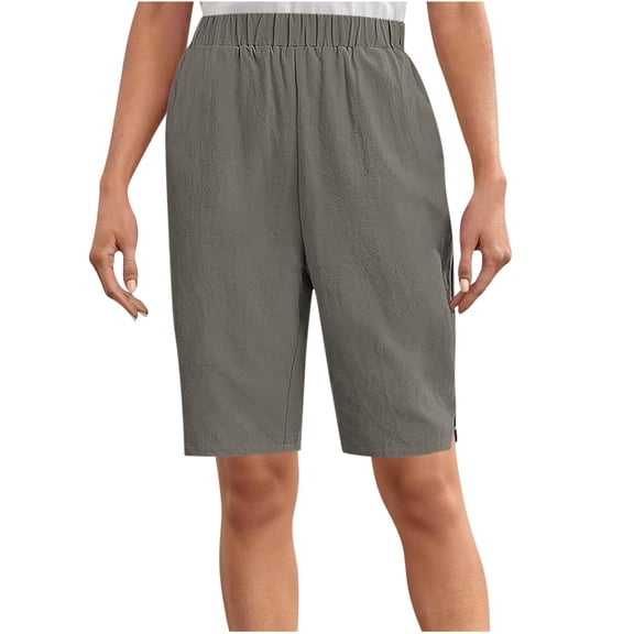 Edvintorg Womens Shorts Elastic Waisted Bermuda Wide Leg Summer Casual Lounge Short with Pockets Clothes for Women Gray M