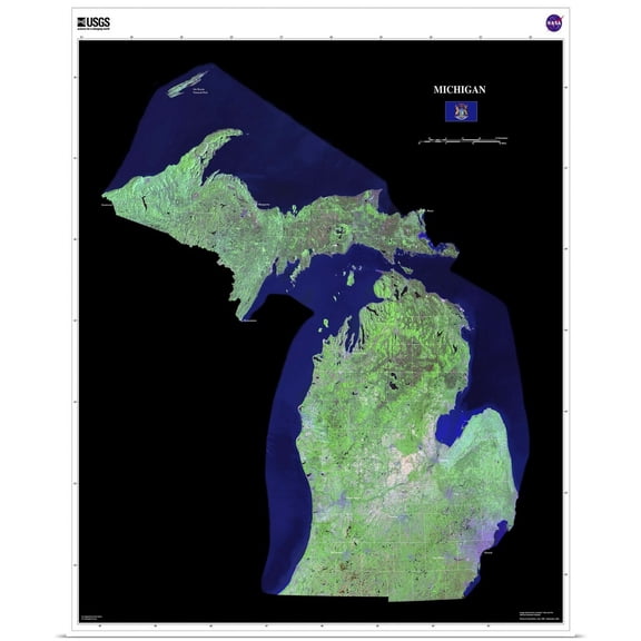 Great BIG Canvas | Rolled United States Geological Survey Poster Print entitled Michigan - USGS State Mosaic