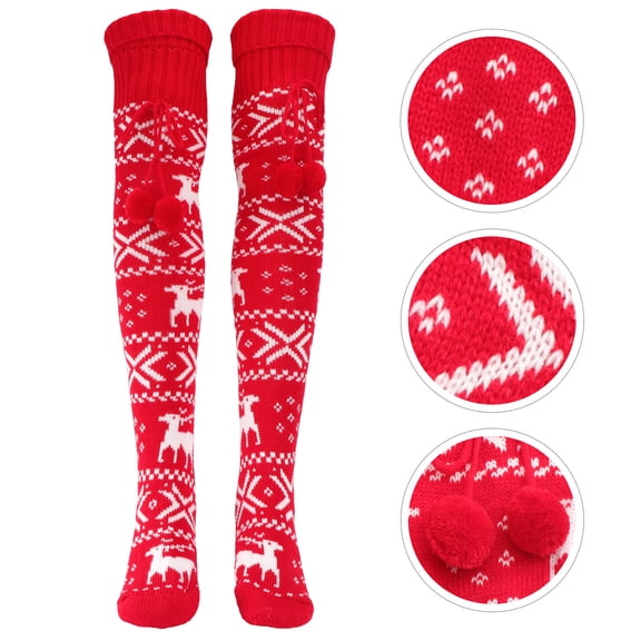 WEUVEB Women Socks Overknee Red Acrylic 1 Pair