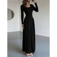 thumbnail image 4 of Women'S Casual Long Sleeve U-Neck Solid Color High Waist Bodycon Maxi Dress, 4 of 8