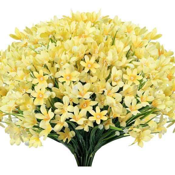 Artificial Daffodils Flowers Outdoor UV Resistant Fake Flowers Plants Faux Flowers for Garden Porch Window Box Wedding Home Decor, Yellow