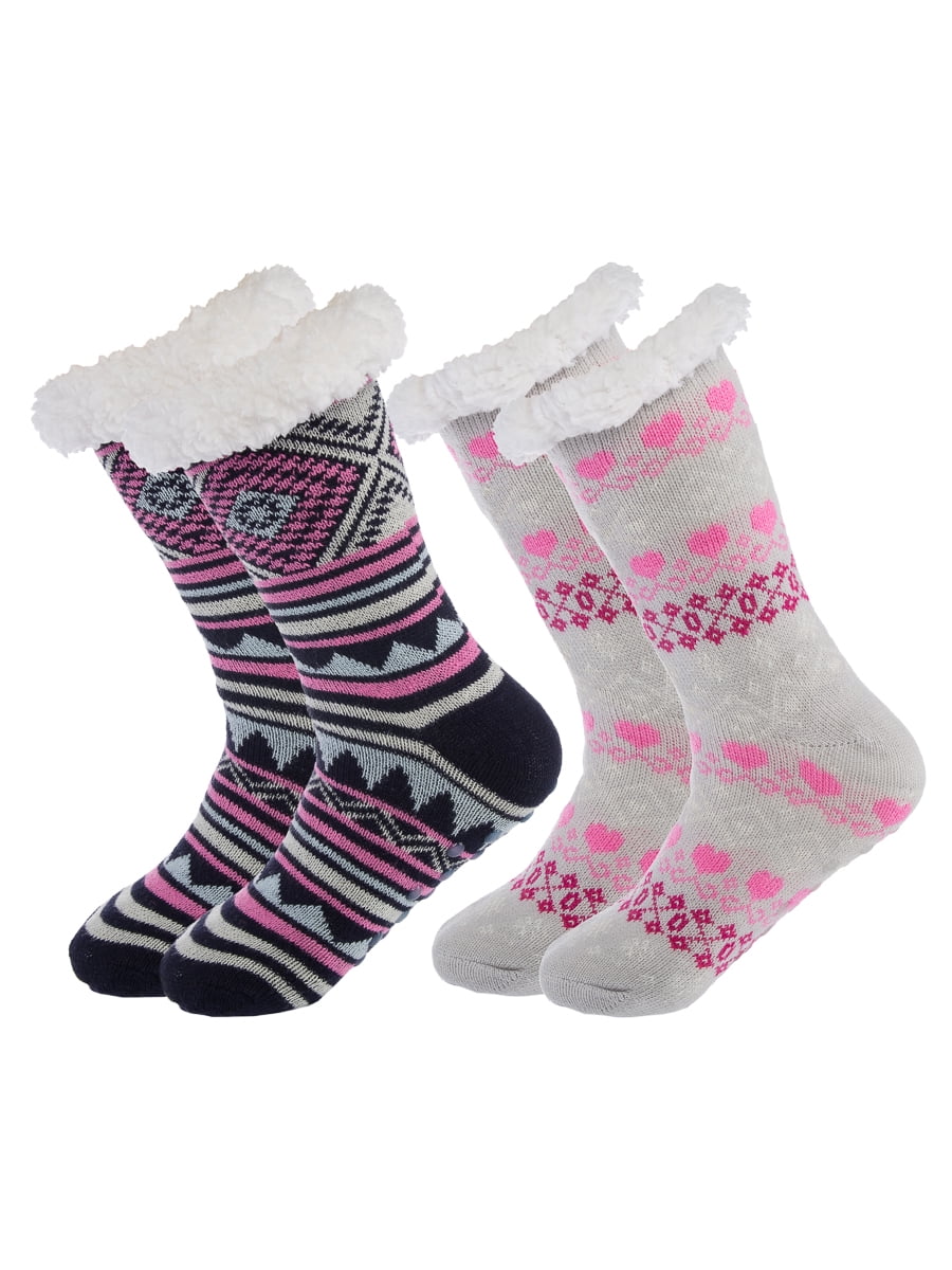 B99 Sock Stack Slipper Socks Pack of 4 Womens Cosy Gripper Sock Slippers Hearts Stars Winter Gift For Ladies With Non Slip Soles