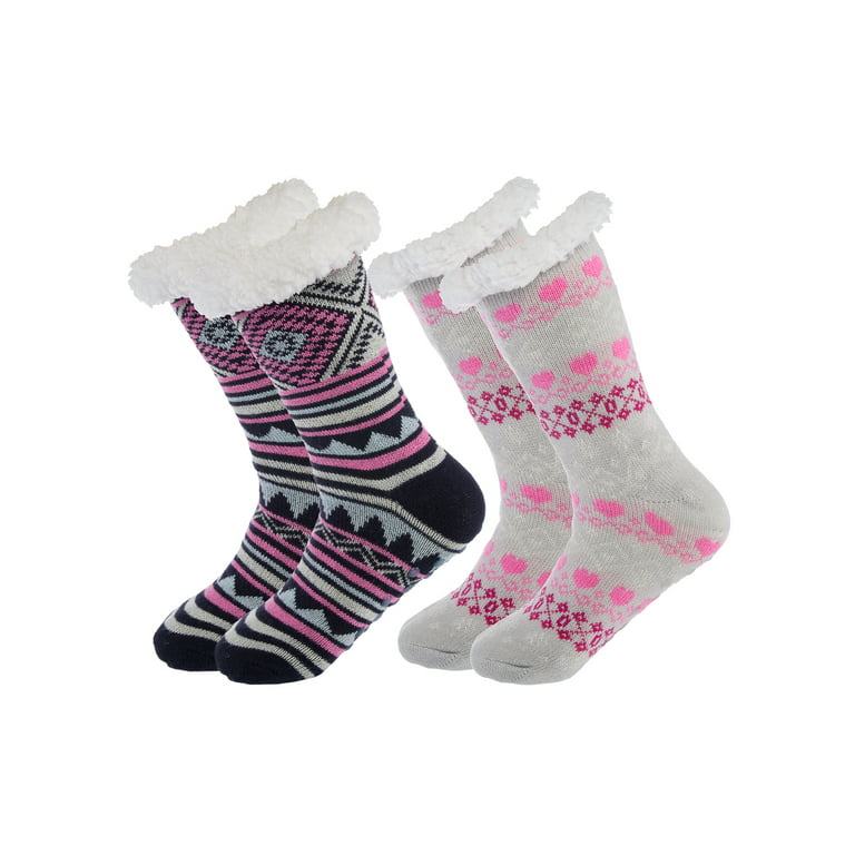 DG Hill Sock Slippers for Women - 2 Pack Non Slip Socks - Fuzzy Socks Warm  Socks with Grippers Sherpa Fleece Lined Thermal