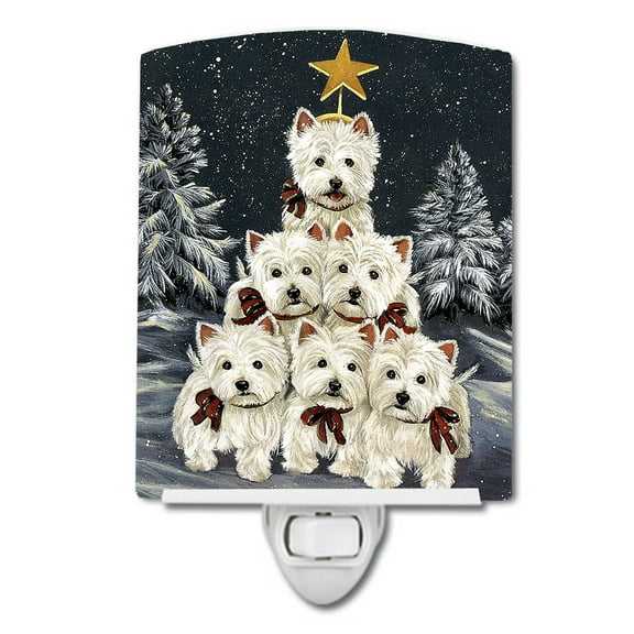 Caroline's Treasures PPP3130CNL Westie Christmas Family Tree Ceramic Night Light, 6x4x3", multicolor
