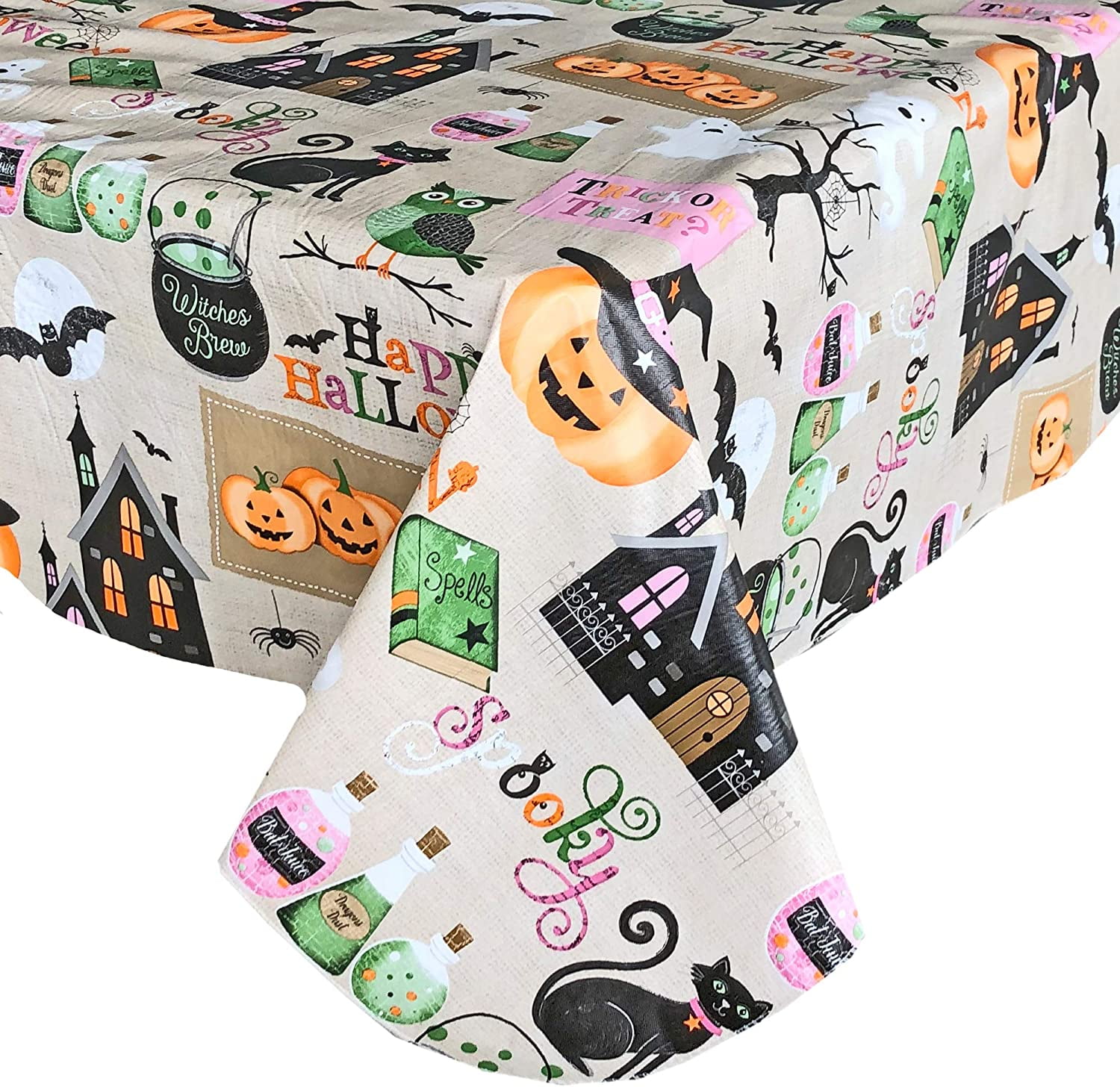 52-by-70 Inch Oblong Rectangular Spooky Night Easy Care Halloween Skeletons Tablecloth