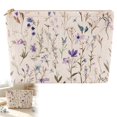 thumbnail image 2 of Makeup Bag, Corduroy Cosmetic Bag, Floral Toiletry Pouch, Portable Travel Makeup Storage Bag, French Style Zipper Cosmetic Organizer Purse for Women Daily Travel, Blue Purple Wild Grass Print, 2 of 4