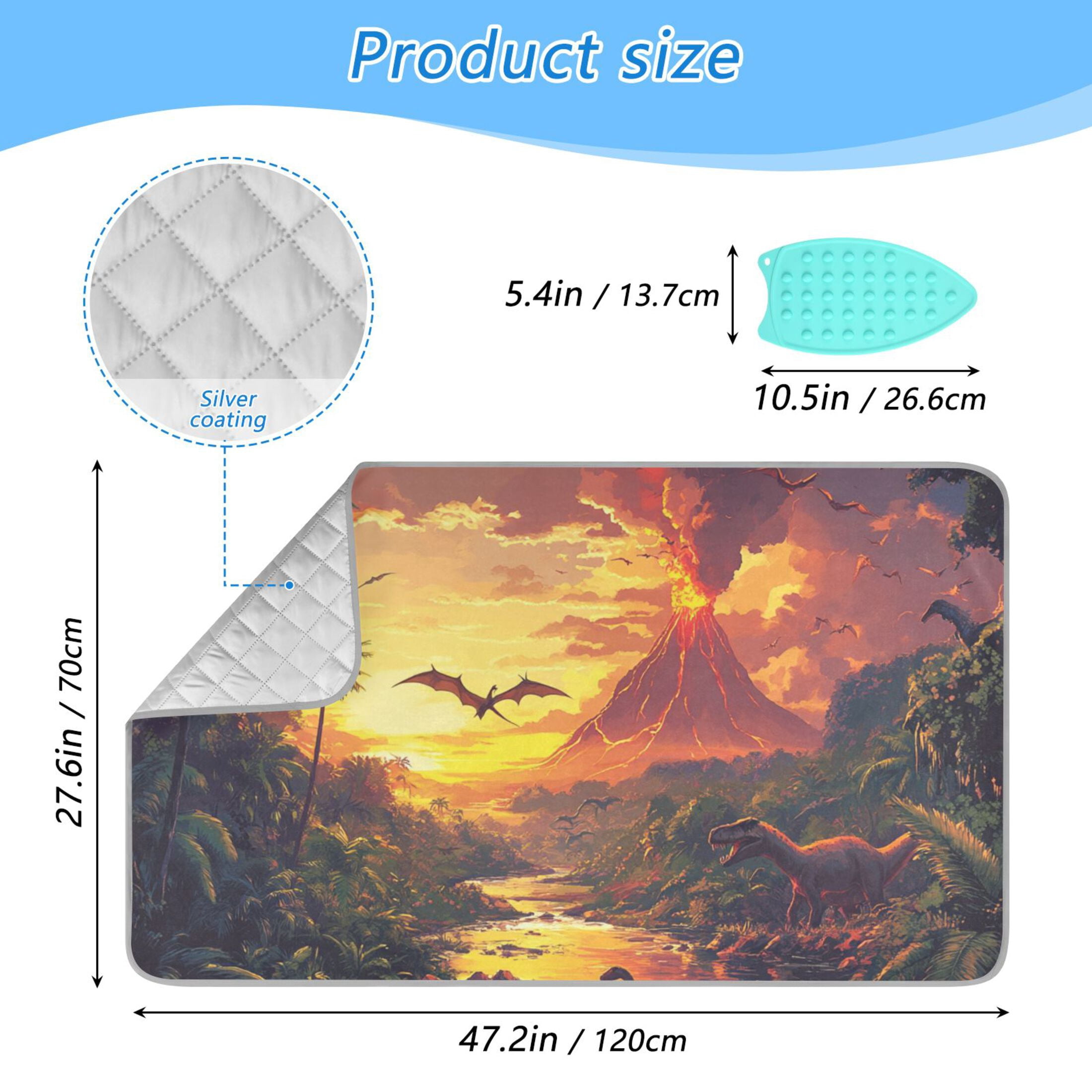 Dinosaurs Volcanic Eruption Ironing Mat Blanket Portable Travel Ironing Pad Heat Resistant Pad 47.2" x 27.6”