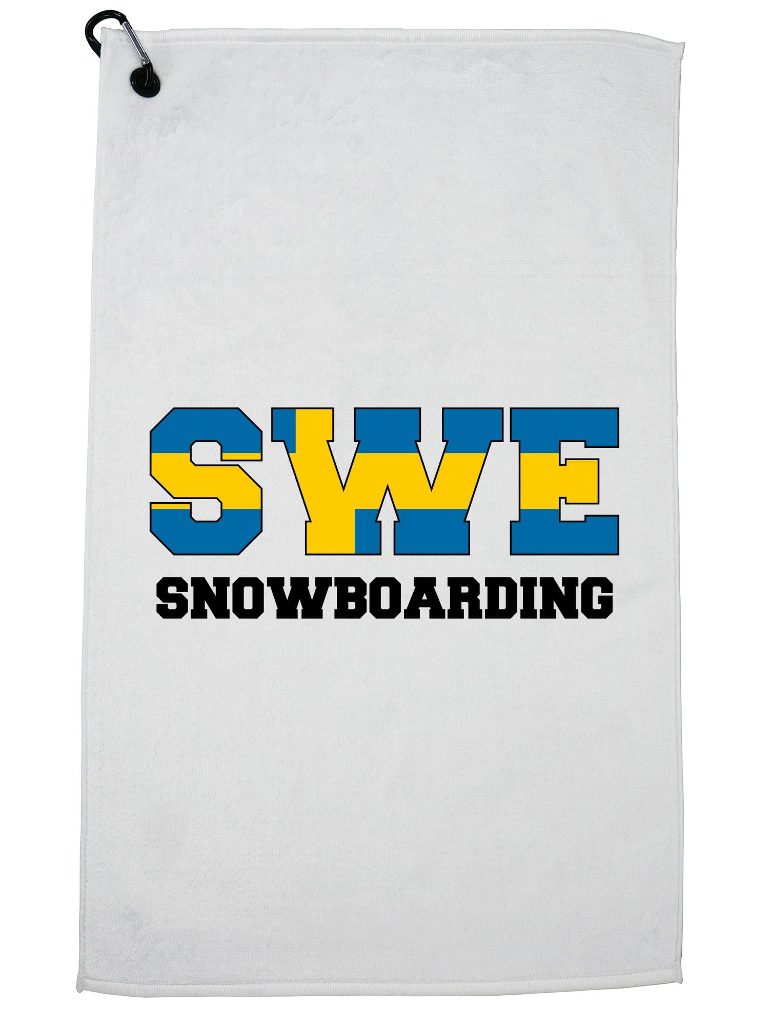 Swedish Snowboarding Winter Olympic SWE Flag Golf Towel with Carabiner Clip by Hollywood Thread