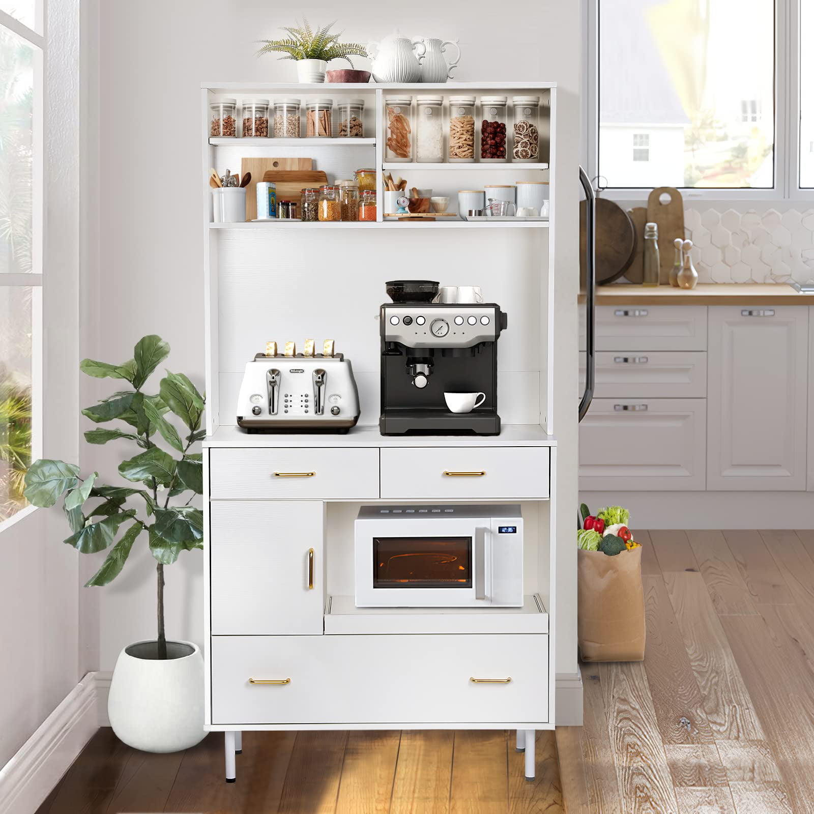 SMOOL Kitchen Pantry Storage Cabinet, 71'' Freestanding Kitchen Storage Cabinets with 3 Drawers, White - 1