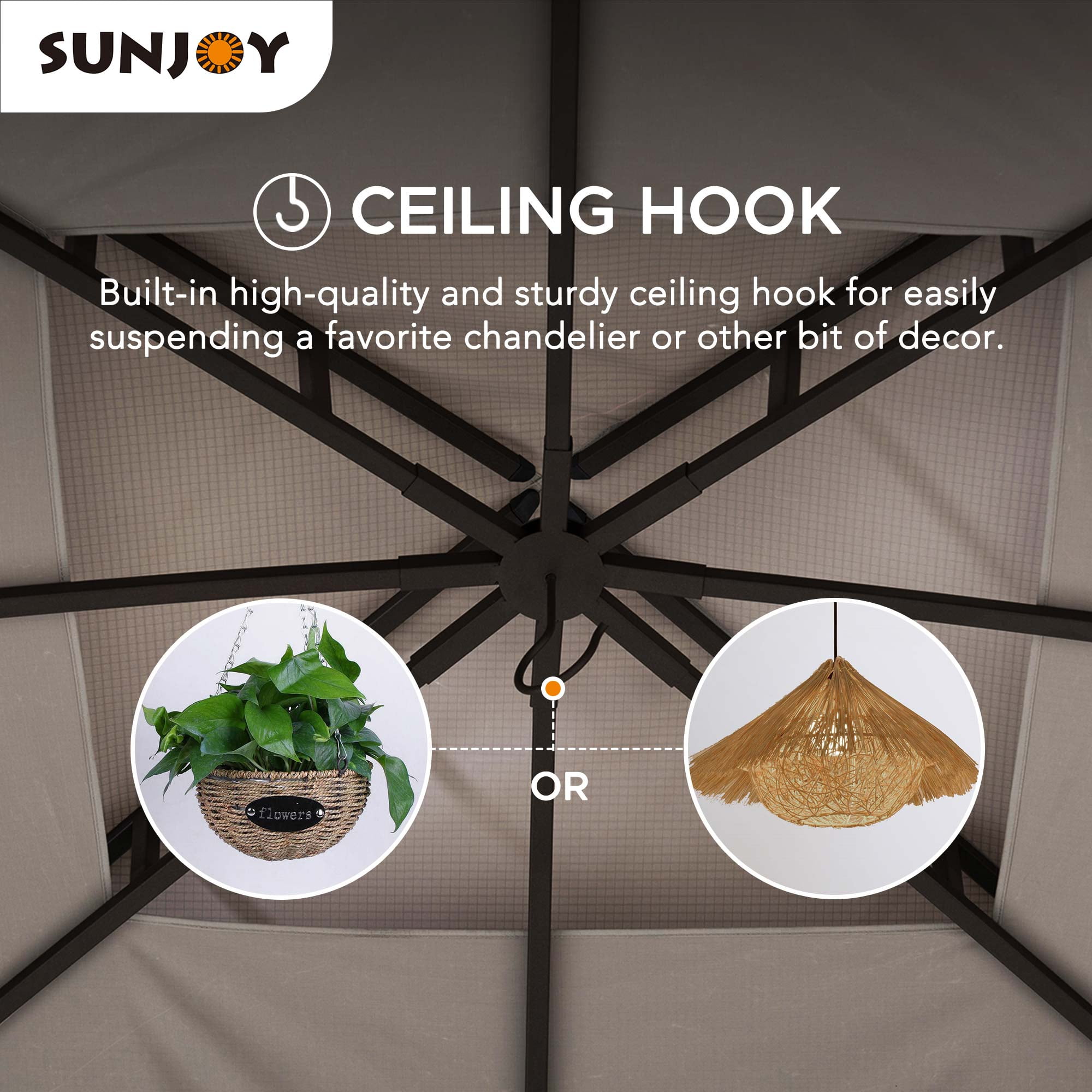 Sunjoy 11 x 13 ft. Gazebo with 2-Tier Gray Canopy Roof, Outdoor Steel Frame Soft Top Gazebo with Netting and Curtains