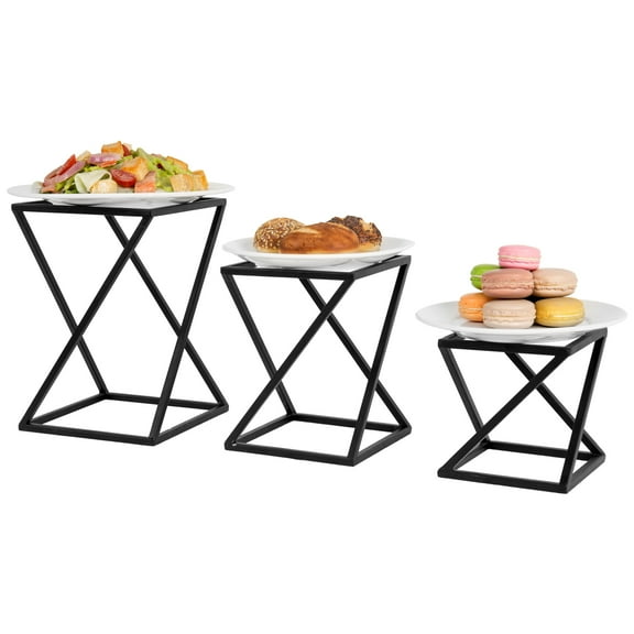 MyGift Set of 3 Black Geometric Pizza Riser, Matte Black Metal Display Stands